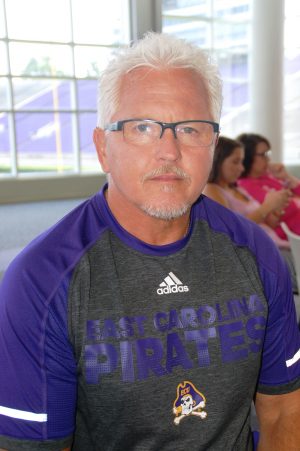 ECU strength and conditioning coach Jeff Connors at the Pirates' media day on Aug. 6, 2016 (photo by Al Myatt)
