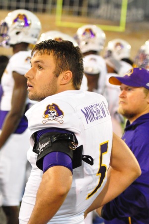 Gardner Minshew has come on in relief of starter Philip Nelson in each of East Carolina's last two games. With Nelson nursing a shoulder ailment, Minshew may start this week against Navy. (Photo by Al Myatt)