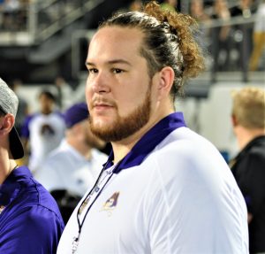 Garrett McGhin, a senior captain in 2018, came from his hometown of Tallahassee, to be on the Pirate sideline (Al Myatt photo)