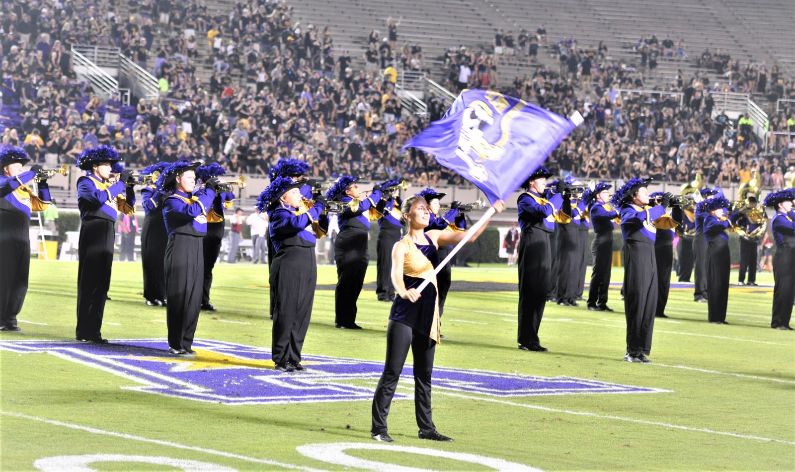 The East Carolina marching band performed before the game. (Photo by Al