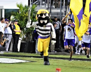 The Pirate leads East Carolina onto the field at Spectrum Stadium in Orlando (Al Myatt photo)