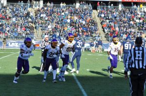 Members of the ECU coverage unit head for the sideline after a stopping a kickoff return at the UConn 16-yard line. (Photo by Al Myatt)