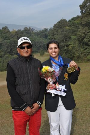 Grace with her caddy, Narayan Thapa